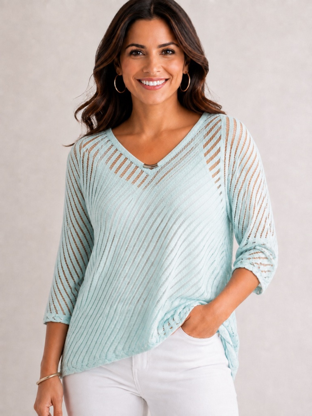 Piccadilly - Open Weave Turquoise Summer Coastal Beach Sweater. - SzM